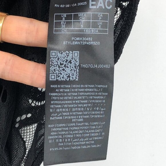 NWT Guess Black Lace Up Sheer Floral Lace Corset Bodysuit Mesh 1/4 Sleeve size S - Picture 12 of 16